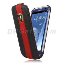 Кожен калъф Flip за Samsung GALAXY S3 S III SIII I9300 - черно с червено / Lamborghini