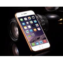 Луксозен силиконов калъф / гръб / TPU с камъни за Apple iPhone 6 Plus / iPhone 6S Plus - жълти цветя / златист кант