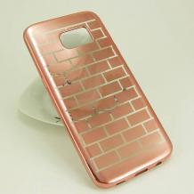 Силиконов калъф / гръб / TPU за Samsung Galaxy S7 Edge G935 - Rose Gold / правоъгълници