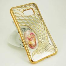 Луксозен силиконов калъф / гръб / TPU 3D за Samsung Galaxy S7 G930 - прозрачен със златисто / русалка