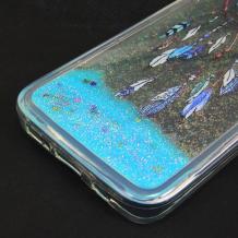 Силиконов калъф / гръб / TPU 3D за Samsung Galaxy S7 G930 - прозрачен със син брокат / капан за сънища