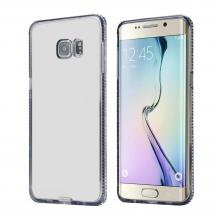 Луксозен силиконов калъф / гръб / TPU с камъни за Samsung Galaxy S6 Edge G925 - прозрачен / черен кант