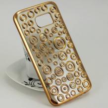 Силиконов калъф / гръб / TPU за Samsung Galaxy S7 G930 - прозрачен с кръгове / Gold