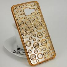 Силиконов калъф / гръб / TPU за Samsung Galaxy A3 2016 A310 - прозрачен с кръгове / Gold