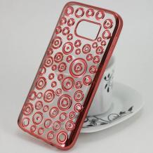 Силиконов калъф / гръб / TPU за Samsung Galaxy S7 G930 - прозрачен с кръгове / Rose Gold