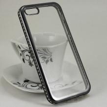 Луксозен силиконов калъф / гръб / TPU UYITLO с камъни за Apple iPhone 7 / iPhone 8 - прозрачен с черен кант