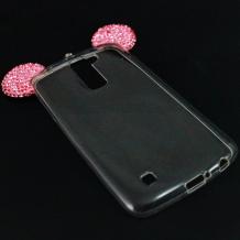 Луксозен силиконов калъф / гръб / TPU за LG K10 - прозрачен / pink ears