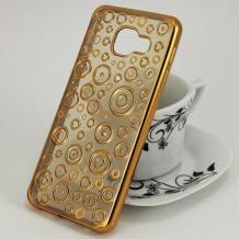 Силиконов калъф / гръб / TPU за Samsung Galaxy A3 2016 A310 - прозрачен с кръгове / Gold