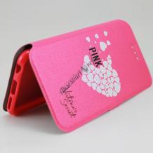 Кожен калъф Flip тефтер Flexi със стойка за Samsung Galaxy S7 G930 - розов / сърца / Victoria`s Secret