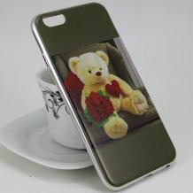 Луксозен ултра тънък силконов калъф / гръб / TPU Ultra Thin за Apple iPhone 5 / iPhone 5S / iPhone SE - Teddy Bear / рози