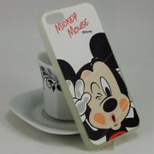 Силиконов калъф / гръб / TPU за Apple iPhone 5 / iPhone 5S / iPhone SE - бял / Mickey Mouse