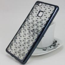 Силиконов калъф / гръб / TPU 3D за Huawei P9 Lite - прозрачен / звездички и коронки / тъмно сив кант