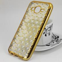 Силиконов калъф / гръб / TPU 3D за Samsung Galaxy J5 J500 - прозрачен / звездички и коронки / златист кант