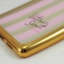 Луксозен силиконов калъф / гръб / TPU за Huawei P9 Lite - прозрачен Victoria`s Secret / златист кант