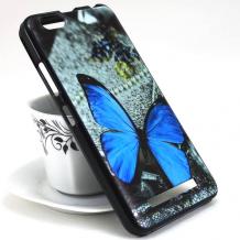 Силиконов калъф / гръб / TPU за Huawei P20 - сив / синя пеперуда