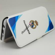 Кожен калъф Flip тефтер Flexi със стойка за Samsung Galaxy J5 2016 J510 - Real Madrid / Adidas / бял със синьо