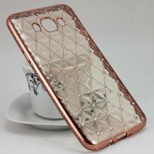 Луксозен силиконов калъф / гръб / TPU с камъни за Samsung Galaxy J5 J500 - Rose Goled / ромб