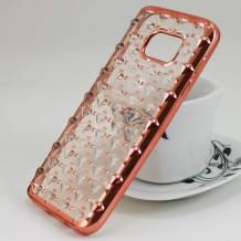 Силиконов калъф / гръб / TPU 3D за Samsung Galaxy S7 Edge G935 - прозрачен / звездички и коронки / Rose Gold кант