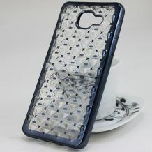 Силиконов калъф / гръб / TPU 3D за Samsung Galaxy S6 Edge G925 - прозрачен / звездички и коронки / тъмно сив кант