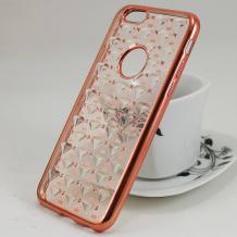 Силиконов калъф / гръб / TPU 3D за Apple iPhone 6 / iPhone 6S - прозрачен / звездички и коронки / Rose Gold кант