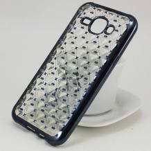 Силиконов калъф / гръб / TPU 3D за Samsung Galaxy J3 - прозрачен / звездички и коронки / тъмно сив кант