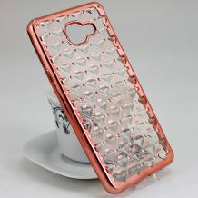 Силиконов калъф / гръб / TPU 3D за Samsung Galaxy A3 2016 A310 - прозрачен / звездички и коронки / Rose Gold кант