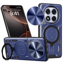 Удароустойчив гръб TPU кейс Slide Camera Case Magnetic Finger Ring Car Holder за Xiaomi Redmi Note 14 Pro Plus - тъмно син