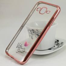 Луксозен силиконов калъф / гръб / TPU за Samsung Galaxy J5 J500 - прозрачен / Victoria's Secret / Rose Gold кант