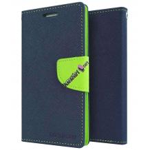 Луксозен кожен калъф Flip тефтер със стойка MERCURY Fancy Diary за LG X Screen - тъмно син със зелено
