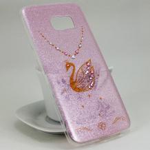 Луксозен силиконов калъф / гръб / TPU KINGXBAR с камъни Swarovski за Samsung Galaxy S7 G930 - розов / лебед / брокат