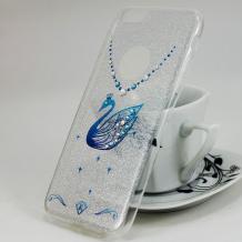 Луксозен силиконов калъф / гръб / TPU KINGXBAR с камъни Swarovski за Apple iPhone 6 / iPhone 6S - сребрист / син лебед / брокат