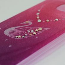 Луксозен силиконов калъф / гръб / TPU KINGXBAR с камъни Swarovski за Samsung Galaxy S7 G930 - лилаво и розово / преливащ / лебед / брокат