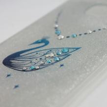 Луксозен силиконов калъф / гръб / TPU KINGXBAR с камъни Swarovski за Samsung Galaxy S7 Edge G935 - сребрист / син лебед / брокат