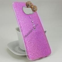 Луксозен силиконов калъф / гръб / TPU с камъни за Samsung Galaxy S7 G930 - лилав / брокат / панделка