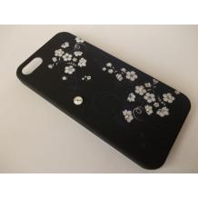 Луксозен заден предпазен твърд гръб / капак / с камъни за Apple iPhone 5 / iPhone 5S - черен с бели цветя