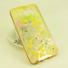 Луксозен силиконов калъф / гръб / TPU с камъни за Samsung Galaxy A3 A300F / Samsung A3 - жълти цветя