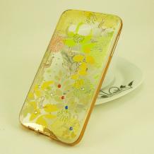 Луксозен силиконов калъф / гръб / TPU с камъни за Samsung Galaxy A3 A300F / Samsung A3 - жълти цветя