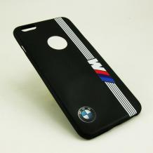 Ултра тънък силиконов калъф / гръб / TPU Ultra Thin i-Zore Case за Apple iPhone 6 Plus / iPhone 6S Plus - BMW / черен с бяло райе