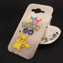 Силиконов калъф / гръб / TPU за Samsung Galaxy J5 J500 - бял / Pokemon GO / Pikachu / мат