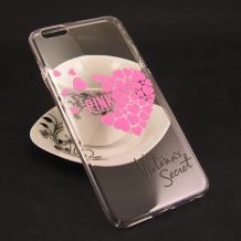 Силиконов калъф / гръб / TPU за Apple iPhone 7 - прозрачен / розови сърца / Victoria's Secret