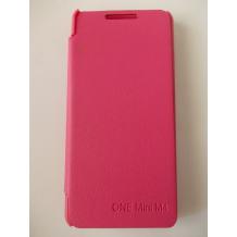 Кожен калъф Flip Cover тип тефтер за HTC One mini M4 - розов