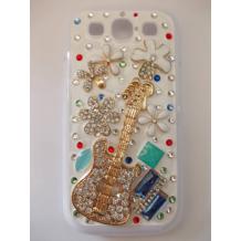 Луксозен заден предпазен твърд гръб / капак / с цветни камъни за Samsung Galaxy S3 i9300 / Samsung SIII i9300 - бял / китара