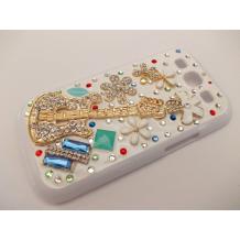 Луксозен заден предпазен твърд гръб / капак / с цветни камъни за Samsung Galaxy S3 i9300 / Samsung SIII i9300 - бял / китара