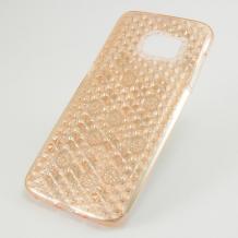 Луксозен силиконов калъф / гръб / TPU за Samsung Galaxy S7 Edge G935 - Rose Gold / прозрачен / орнаменти