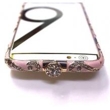 Луксозен метален бъмпер / Bumper за Apple iPhone 6 4.7" - розов / златен кант и камъни