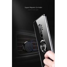 Луксозен гръб TOTU Desing Magnetic Finger Ring Car Holder за Samsung Galaxy S9 G960 - прозрачен с лилав кант