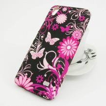 Силиконов калъф / гръб / TPU за Huawei Ascend G620S - розови цветя и пеперуди / черен