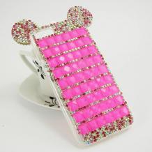 Луксозен твърд гръб с камъни за Apple iPhone 7 - розов / миши ушички