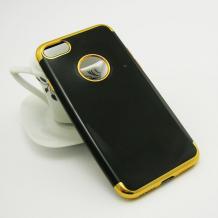 Луксозен силиконов калъф / гръб / TPU New Face за Apple iPhone 7 - черен със златист кант