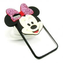 Силиконов калъф / гръб / TPU 3D с камъни за Apple iPhone 7 - прозрачен / Minnie Mouse / розова панделка